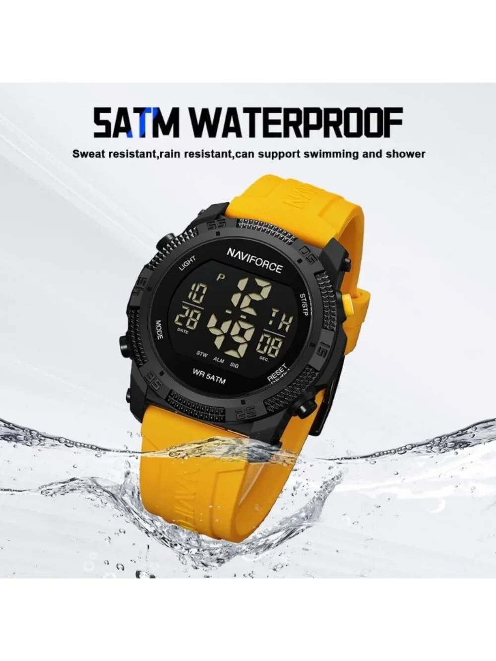 Unisex Yellow Analog Quartz Rubber Strap Sports Waterproof Digital Wrist Watch